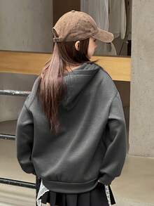 Dazy Kids Tween Girls' Solid Color Knitted Fleece Hooded Sweatshirt, Fall - Dark Grey - View 3