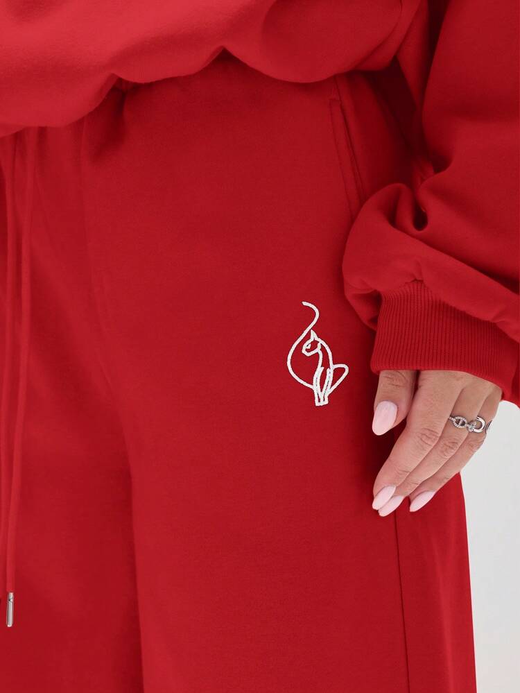 BABYPHAT ロゴ刺繍入り バギースウェットパンツ カジュアルラウンジパンツ ワイドレッグジョガー ソフトフリース素材 快適なドローストリング付きウエスト