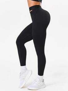 Slayform 1 Quần legging dài đến mắt cá chân liền mạch dáng chữ thập giúp thon gọn eo khi tập yoga/chạy bộ/tập luyện cho nữ - màu đen - Xem 5