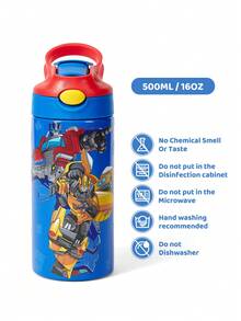 Transformers X SHEIN 16 Oz / 500 Ml   Stainless Steel Insulated Leak-Proof  With Straw Lid And Silicone Straw, Easy To Use For Boys And Girls, Perfect For Camping And School Use.,Gift Ideas - 藍色 - 查看 2