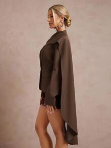 Lumalex 1 chiếc áo blazer nữ tay dài, đệm vai, cổ chữ V sâu, eo thắt - Cà phê nâu - Xem 3