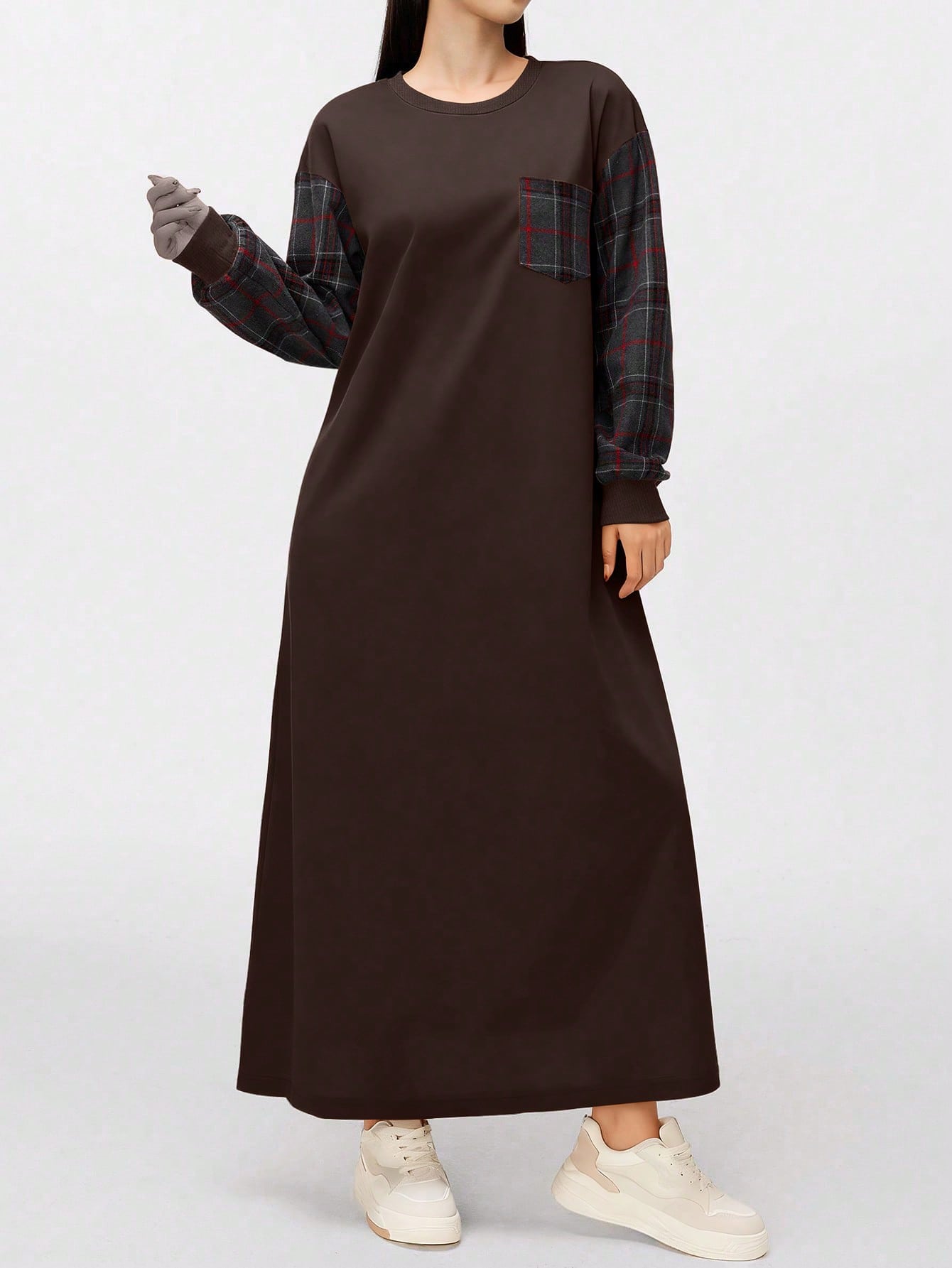 Modelyn فستان كاجوال بياقة مستديرة وأكمام طويلة من...