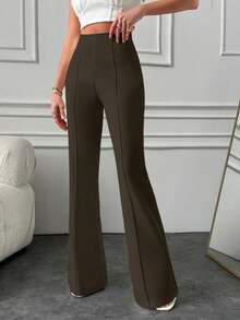 SHEIN Tall Tall Women's Loose-Fitting Exposed Seam Wide Leg Pants - Army Green - View 5