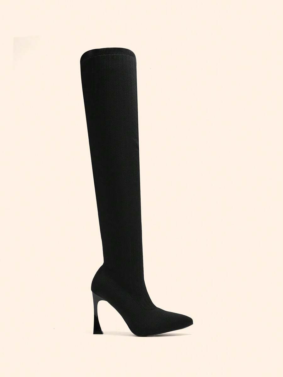 CUCCOO BASICS Giày bốt cao gót qua đầu gối đa năng thời trang nữ - màu đen - Xem 1