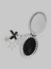 ROMWE Kawaii 1件套可爱蝴蝶结折叠梳子和镜子套装，返校季气囊梳，DIY便携式梳子镜 - 深灰色 - 查看 5