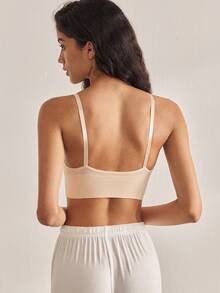 Ocili 1pc Seamless Wireless Soft Minimalist Neutral Colored Bralette, Comfortable And Simple For Summer Holiday - Apricot - View 3