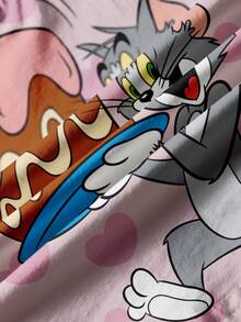 TOM & JERRY X SHEIN Young Girl Cute Cartoon Heart Print Short Sleeve T-Shirt, Casual Daily Commute - White - View 5