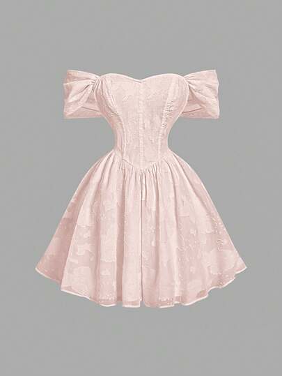 SHEIN MOD Women's Pink Off-Shoulder Romantic Dress, Suitable For Dates, Valentine's Day, Vacation,Dresses For Women Elegant