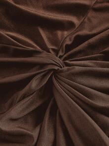 SHEIN MOD Plus Size Brown Elegant Asymmetrical Neckline Ruched Twist Long Dress/Christmas Dress - Brown - View 6