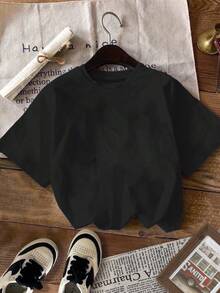 男婴休闲宽松舒适复古汽车、卡通、涂鸦、英文字母印花短袖上衣，适合夏季穿着