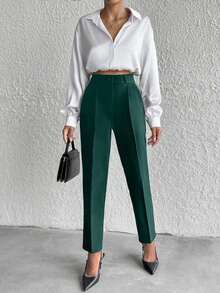 EURMUSE Pantalon de costume à poches obliques pour femmes de petite taille - Vert sapin - Voir 3