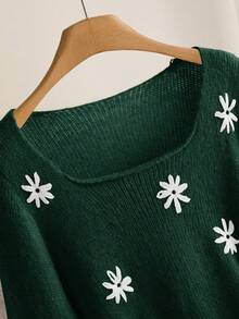 CosyJoli Áo len thêu hoa cỡ lớn, thường ngày cho mùa thu/đông - màu xanh lá - Xem 6