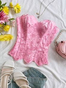 Soleia New Casual Vacation Western Beach Wedding Guest Attire Graduation Brunch Women's St. Patrick's Day Spring Break Easter Music Festival Elegant Boho Tropical Romantic Valentine's Day Asymmetric Hem Backless Tie Tube Top,Pink Top - Baby Pink - View 5