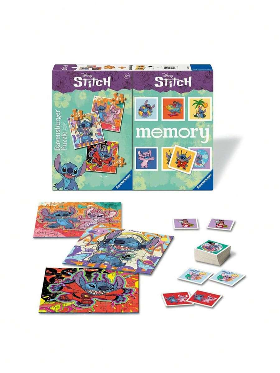 Ravensburger Memory + 3 Puzzles Stitch 49, 36 & 25 Piece Jigsaw Puzzle Age 4 Years+ 24695 - Multicolor - View 1