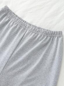 3pcs Set Navy Blue Bathrobe & Solid Gray Plush Pajamas, Small Logo Design For Tween BoySleepwear Homewear Set - Multicolor - View 5