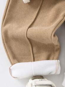 Cozy Pixies Bộ 2 món/Bộ áo nỉ dài tay cổ tròn lót nhiệt phong cách cổ điển cho bé trai và quần lưng thun, thích hợp cho Giáng sinh, Lễ tạ ơn, Mùa đông - Màu be - Xem 7