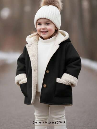 Cozy Pixies 女婴绒面革保暖内衬撞色长袖连帽开衫，秋冬季休闲百搭