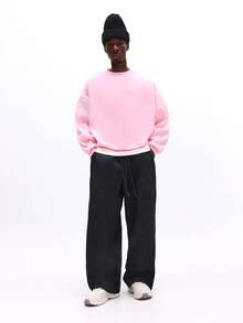 SUMWON 宽松抽绳运动裤，侧边口袋设计，休闲日常舒适居家服，纯色款 - 黑色 - 查看 3