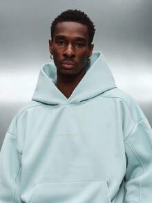 PLAYBOY X SUMWON Felpa oversize con cappuccio e coulisse, con tasca centrale, taglio corto, per uomo, comoda per l'autunno e l'inverno - Blu verde acqua - Visualizzare 3