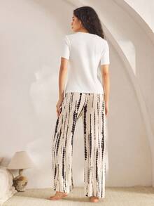 Ocili 100% 纯棉柔软 T 恤和裤子睡衣套装，舒适休闲时尚女士秋季服装 - 黑與白 - 查看 3