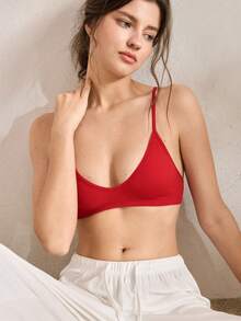 Ocili 女士无缝罗纹弹力无钢圈文胸 - 紅色 - 查看 2