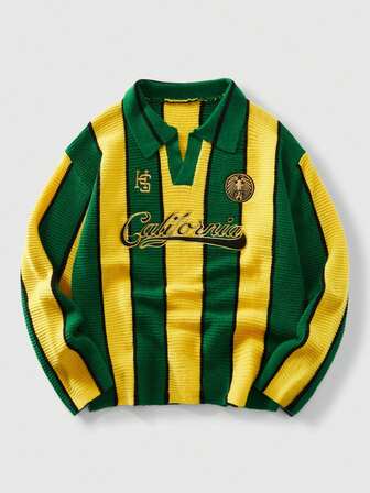 Street Life Pull tricoté de style football rétro col, style streetwear