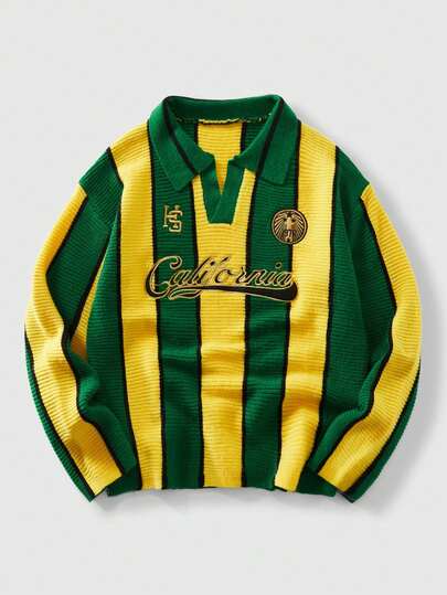 Street Life Suéter de punto con cuello retro inspirado en el fútbol, estilo streetwear para hombre