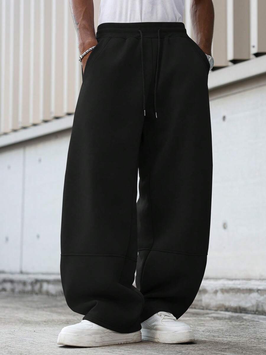 Manfinity Hypemode Men's Casual Solid Color Drawstring Waist Sweatpants Oversized Sweatpants Black Baggy Sweat Pants Men Baggy Streetwear Black Joggers Men Goth Sweatpants