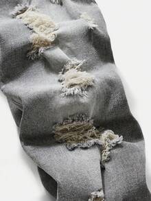 男童修身做旧牛仔裤，休闲浅灰色水洗牛仔布，松紧腰带，柔软舒适的棉质面料，时尚男童必备单品，适合日常穿着、拍照、外出、上学、通勤、派对等各种场合，新品上市 - 淺灰色 - 查看 6