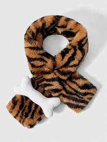 ROMWE Anime 1pc Punk Retro Furry Black & Coffee Color Bone Decor Design Warm Neck Gaiter, Fashionable Minimalist Wild Style Scarf For Women, Suitable For School, Shopping, Travel, Christmas, Halloween, Autumn/Winter - Black coffee - View 1