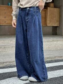 DAZY 少女褶皱阔腿宽松休闲百搭牛仔裤