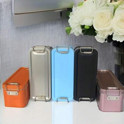 1个金属收纳盒，多功能办公整理盒，带复古锁扣，安全耐用，家用收纳篮，适用于家庭整理各种小物件