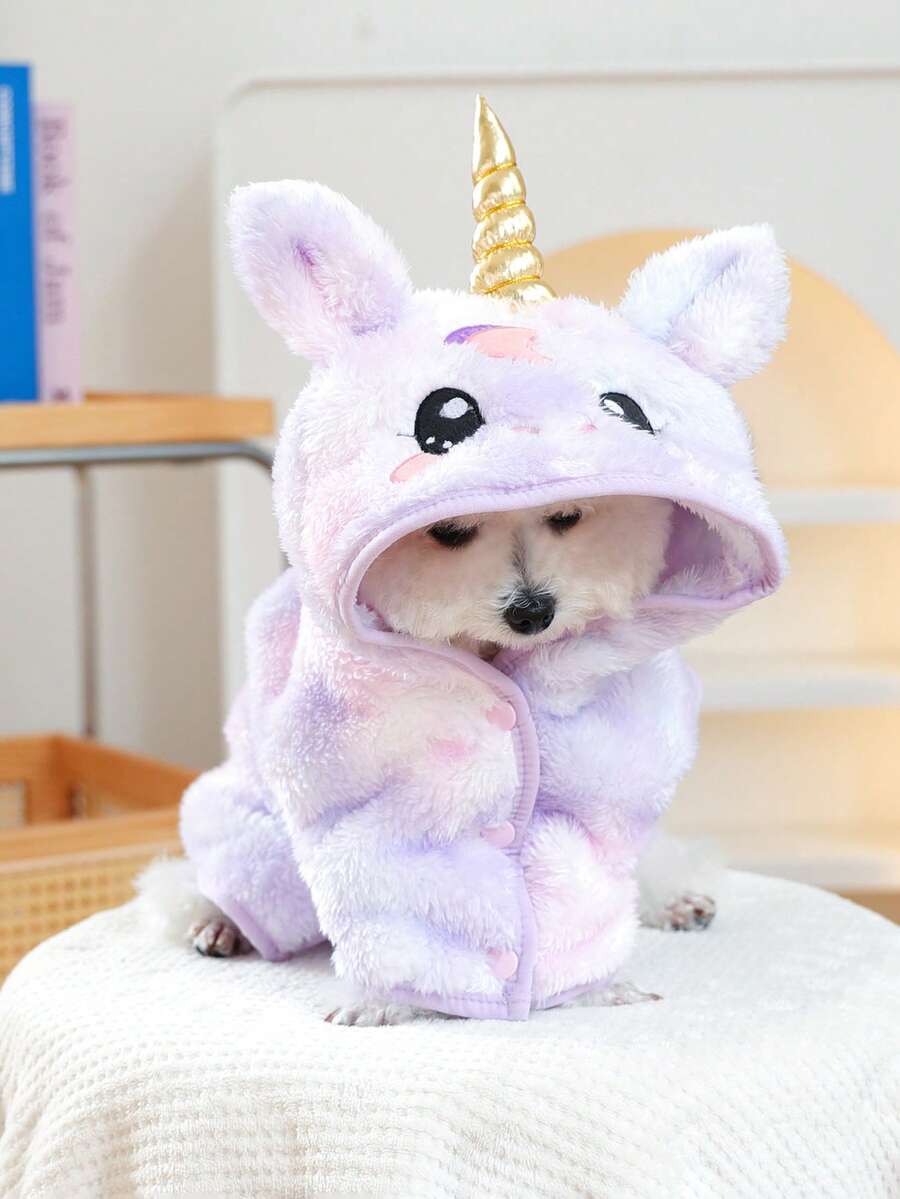 PETSIN 1件猫狗通用宠物浴巾，加厚吸水速干浴袍，腹部配有可调节尺寸的粘扣，可爱小马变身浴袍，宠物沐浴美容巾 - 淡紫色 - 查看 1