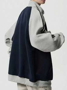 Lalippa Áo nỉ nữ cỡ lớn in chữ, tay raglan phối màu tương phản, khóa kéo phía trước, kiểu dáng thường ngày. - Nhiều màu - Xem 2