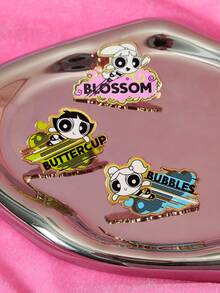 THE POWERPUFF GIRLS X SHEIN 1 Set de broches casuales y lindos con elementos de dibujos animados populares entre mujeres, como flor, burbujas y Buttercup - Dorado - Ver 1