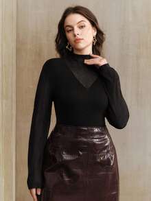 Anewsta Eleganter, figurbetonter Strickpullover Einfarbig für Damen in Große Größen, geeignet für Herbst/Winter, passend für Lässig, Formal, Party, Büro, Abschluss, Hochzeit - Schwarz - Übersicht 5