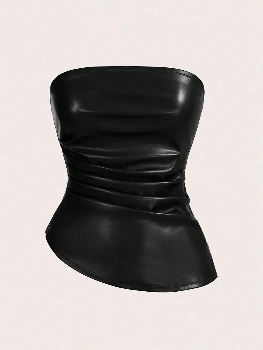 Auralis Áo ống gợi cảm bằng da PU co giãn màu đen dành cho nữ cỡ lớn, thời trang xuân hè, thoải mái, mặc hàng ngày, thích hợp cho mùa hè, phong cách Y2K, đi club, dự tiệc, lễ hội âm nhạc, hòa nhạc đồng quê. - màu đen - Xem 1