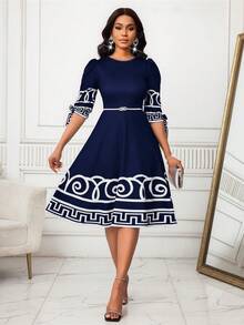 SHEIN Lady 毕业礼服女式毕业礼服白色毕业礼服毕业装节日服装婚礼宾客礼服女士生日礼服女士商务休闲女士节日 - 藍白色 - 查看 6