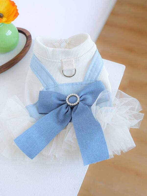 PETSIN 1 Piece Of Puppy Clothing, Autumn And Winter Princess Style Cat And Dog Dress, Cute Flying Sleeve Fluffy Skirt With Bow Decoration