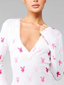 Missguided x Playboy 兔子印花长袖连体睡衣，居家休闲舒适款 - 彩色 - 查看 3