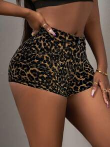 Slaydiva Quần short denim bó sát siêu ngắn họa tiết da báo thời trang gợi cảm dành cho nữ - Nhiều màu - Xem 3