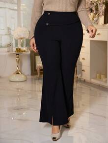 Modelyn Quần ống loe màu trơn thanh lịch cỡ lớn dành cho nữ - màu đen - Xem 5