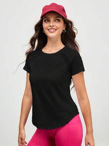 Cheerettes Áo thun tập luyện ngoài trời cổ tròn tay ngắn thời trang cho nữ, Áo thể thao tập gym - màu đen - Xem 5