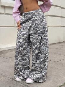 StreetHx Quần ống đứng dáng rộng in họa tiết pixel ngụy trang màu xanh quân đội thu/đông cho nữ phong cách đường phố Y2K 2000 Baddie Punk Rock - Nhiều màu - Xem 6