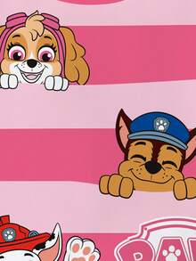 SHEIN | PAW Patrol 女童夏季休闲可爱卡通狗双色条纹印花短袖T恤 - 白色 - 查看 3