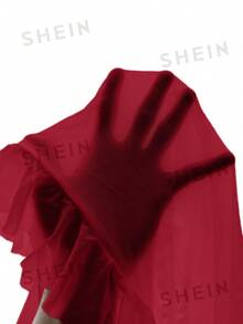 KIZN Deep V Neck Long Sleeve Wrap Style Blouse With Draped Front Detail - Burgundy - View 6