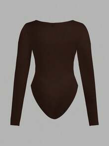 Auralis Plus Size Women's Autumn And Winter Business Casual Women Cruise Women Outfits Fall Women Clothes New Fashion Casual Commuting Elegant Solid Color Black And White Basic Tight U-Neck 2-Piece Long Sleeves Woman Bodysuit Leotard - Multicolor - View 4