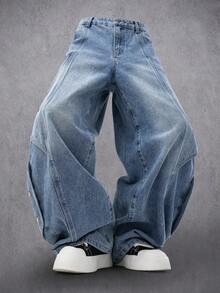 Manfinity Denimwave Men's Casual Loose Fit Distressed Denim Jeans With Graphic Patch Design Baggy Jeans Men Design - Medium Wash - View 7