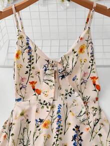 Elenzga Plus Size Elegant Floral Print Sleeveless Dress, Summer