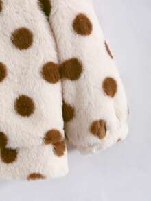 SUMWON Fluffy Polka Dot Hooded Jacket With Zip Closure For Winter Outerwear - Beige - View 4